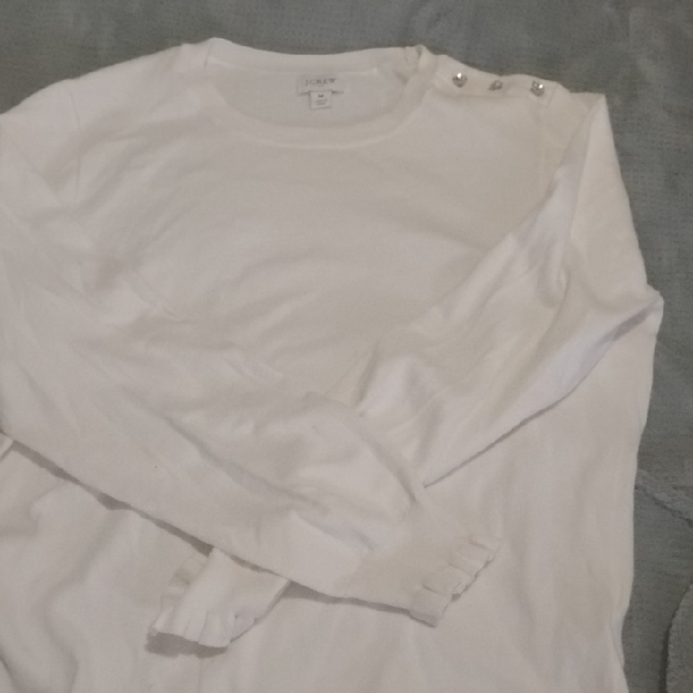 J. Crew White Button-Shoulder Top